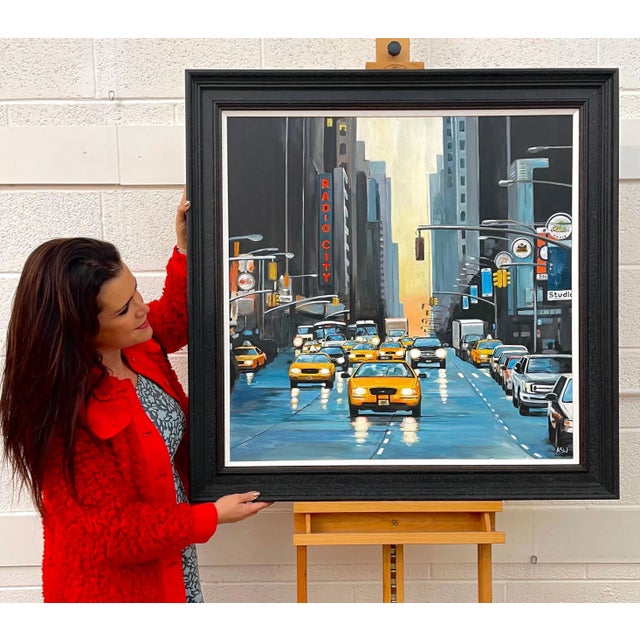 Radio City New York NYC Sunset by Contemporary British Urban Landscape Artist Angela Wakefield Art measures 31.5 x 31.5...