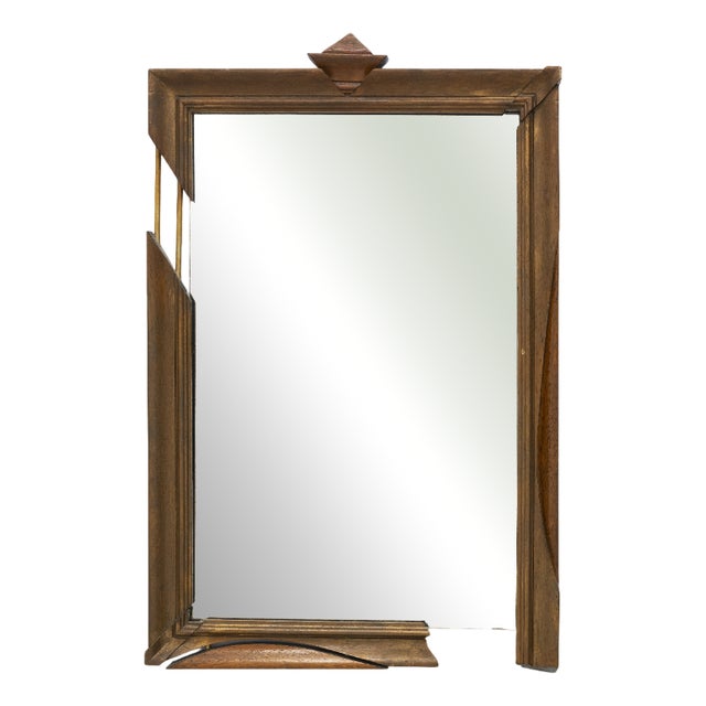 French Wall Mirror in Hand-Carved Brown Wood and Metal, 20th Century For Sale