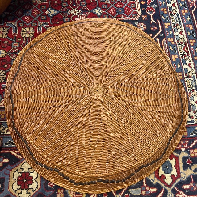This is beautiful, large, round Swedish Swedish Folk Art Handcrafted Coiled Round Tray Made by the indigenous Sami people...