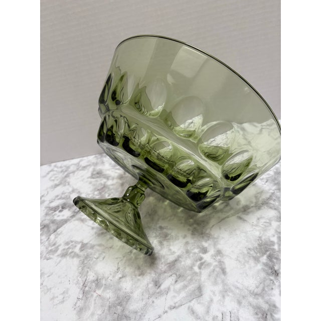 Midcentury Large Green Glass Pedestal Bowl For Sale - Image 9 of 9