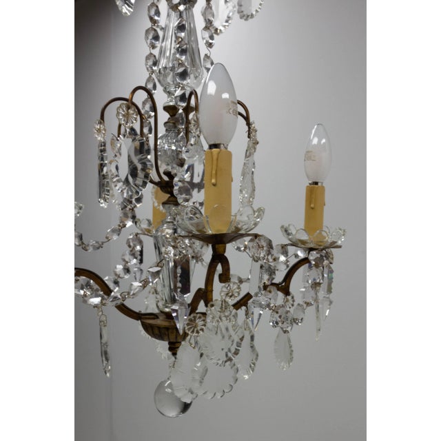 Gold Mid-Century French Chandelier with Crystal Drops and Ball For Sale - Image 8 of 9