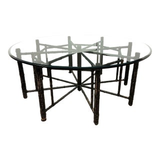 McGuire Furniture Round Glass + Bamboo Dining Table, 72 Inches For Sale