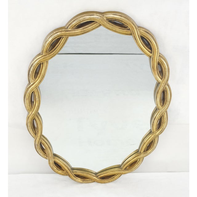 Glass Oval Gold Leaf Gilt Pie Crust Style Frame Wall Mirror Mid Century Modern MINT For Sale - Image 7 of 9