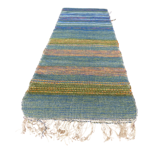 Mid Century Chimayo Rio Grande Green Blue Orange Stripe Wool Weaving
