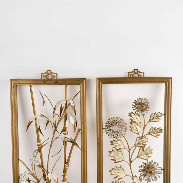 Vintage Mid-Century Metal Flower Wall Art Set - Gold Cream Botanical Collection - Set of 4 For Sale - Image 12 of 12