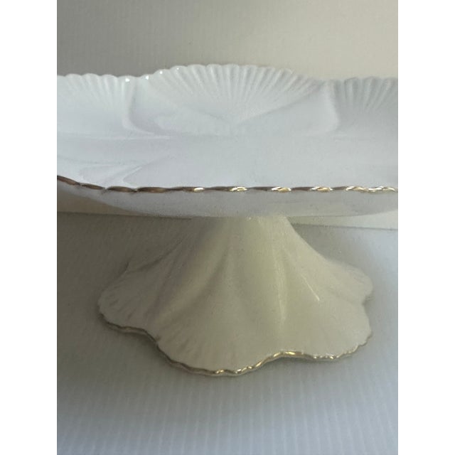 Traditional Vintage Shelley England Dainty Regency Pedestal Compote/Cake White With Gold Trim For Sale - Image 3 of 18