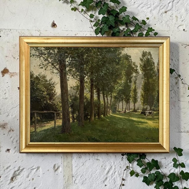 Antique Belgian Oil on Canvas Painting “Cows Grazing” by Xavier Wurth (1869-1933) reveals the artist’s remarkable...
