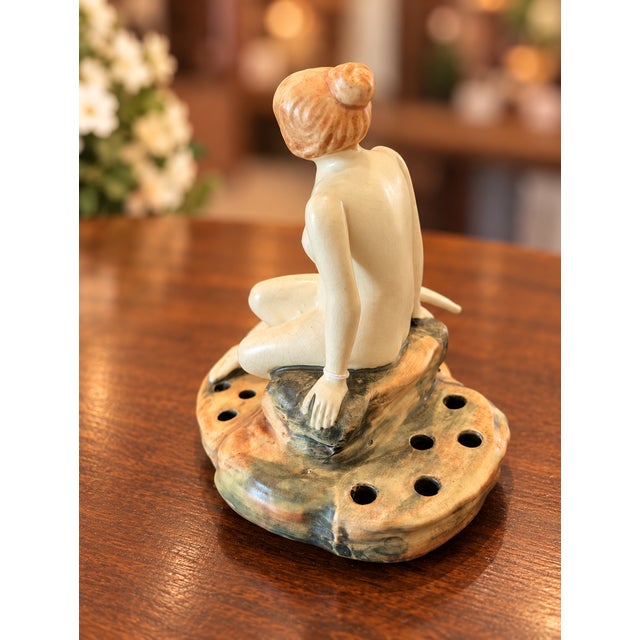 Weller Pottery 1920s Weller Muskota Leda and the Swan Figural Art Pottery Flower Frog For Sale - Image 4 of 9