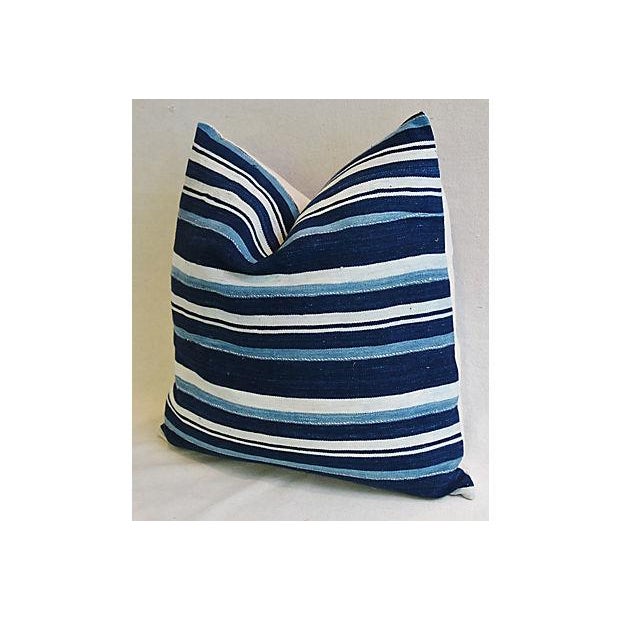 Boho Chic Indigo Blue Stripe & African Tribal Feather/Down Pillows