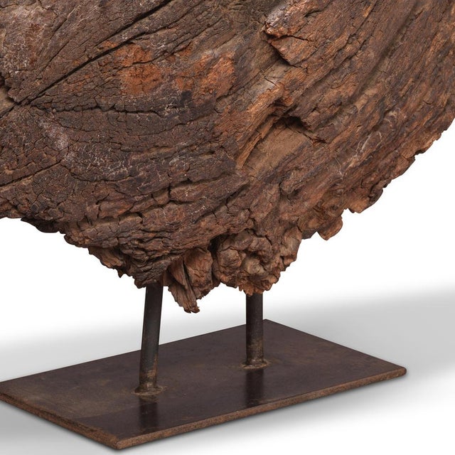 Vintage Wooden Cart Wheel on Iron Stand, 1940s For Sale - Image 4 of 7