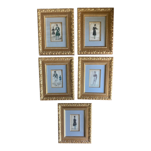 Set of Original 19th Century Framed and Matted French Men’s Fashion Prints in Color - Set of 5