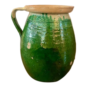 19th Century French Green-Glazed Terracotta Pitcher/Antique French Provincial Pottery