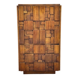 Lane Brutalist Mosaic Staccato Walnut Armoire After Paul Evans For Sale