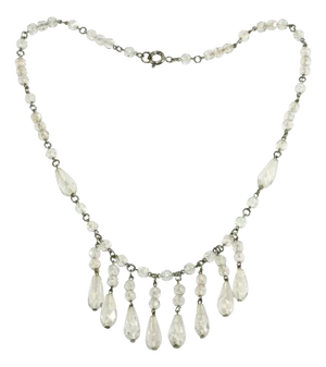 Vintage Fringe Necklace Crystal Clear Glass Drops