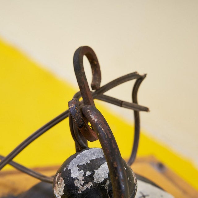 Antique Lantern in Iron and Amber Glass For Sale - Image 4 of 6