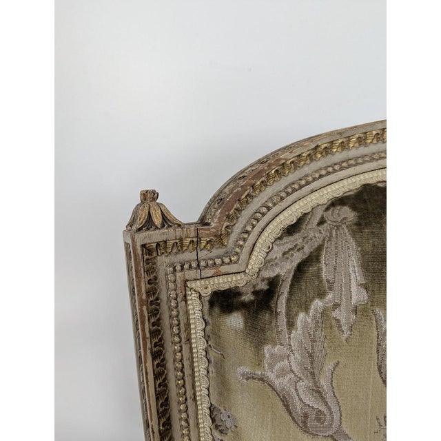 Wood Louis XVI Style Cream Lacquered and Upholstered Cabriolet Salon Set with Gilded Highlights, Set of 6 For Sale - Image 7 of 18