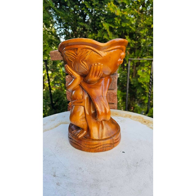 Wood Carved Wooden Cherub Figurine with Bowl, 1950s-1960s For Sale - Image 7 of 11