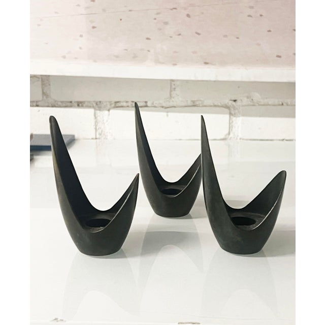 Mid-Century Scandinavian Bronze Candle Holders ( 3 ) For Sale In New York - Image 6 of 8