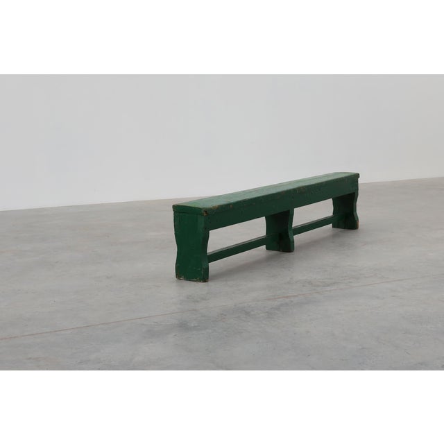 Rustic Primitive Green Farmhouse Bench in Oak, France, 1900s For Sale - Image 5 of 16