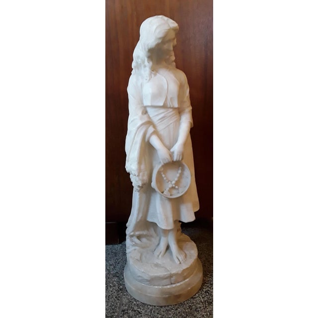 Large Antique Alabaster Figure of a Young Woman by Curriny, 1900s For Sale - Image 9 of 12
