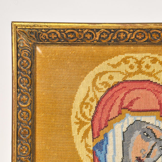 Mid 20th Century Vintage Framed Needlepoint Icon Virgin Mary Greece For Sale - Image 5 of 13