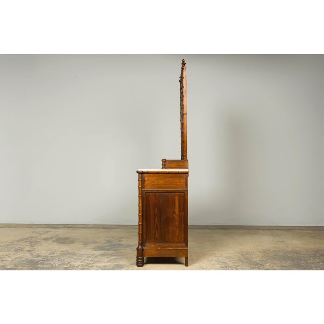 19th Century French Napoleon III Bamboo Dresser With Carrara Marble and Mirror For Sale - Image 14 of 18