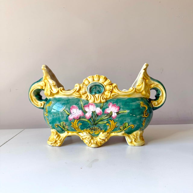 Green 1980s Majolica Cache Pot For Sale - Image 8 of 8