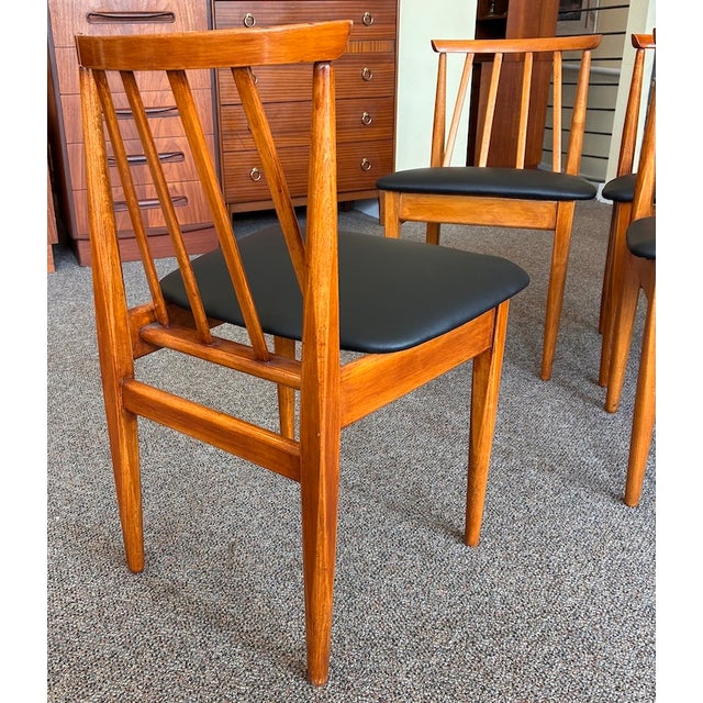 Set of Four Low Profile Mid Century Modern Teak Frame Dining Chairs c.1960 For Sale - Image 4 of 5