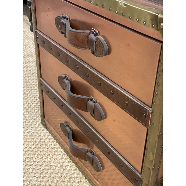 Metal 1990s Side Table Trunk W 3 Drawers Copper & Brass For Sale - Image 7 of 12
