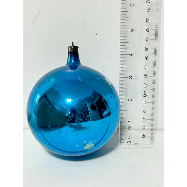 Vintage Large Kugel-Style Mercury Glass Christmas Ornaments, Blue & Teal, Set of 6 For Sale - Image 11 of 12