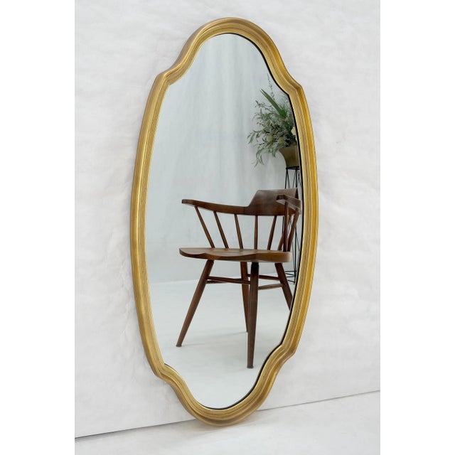 La Barge Mid Century Shield Shape Large Oval Gold Gilt Leaf Wall Mirror For Sale - Image 4 of 8