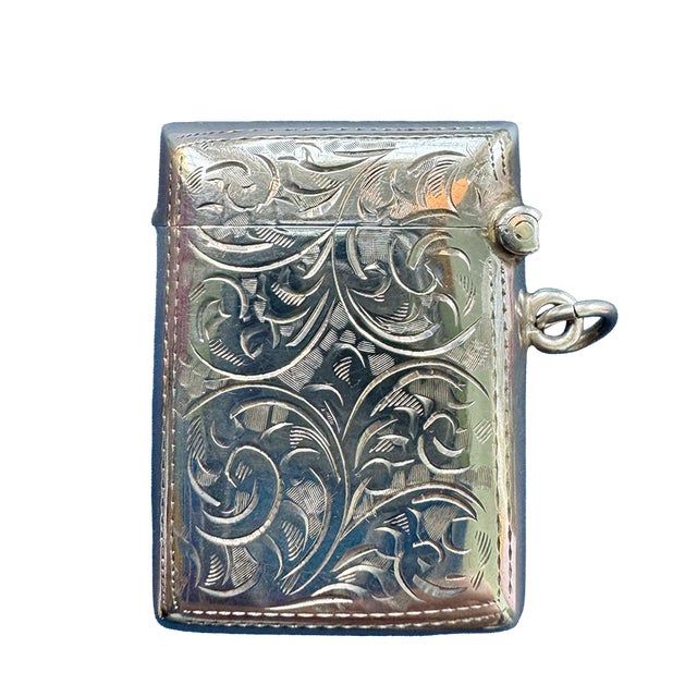 Art Deco Antique English Sterling Silver Vesta Match Safe by Joseph Gloster Ltd, Birmingham 1927 For Sale - Image 3 of 12