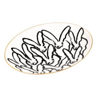 Rabbit Run Serving Platter With Hand-Painted Gold Rim For Sale