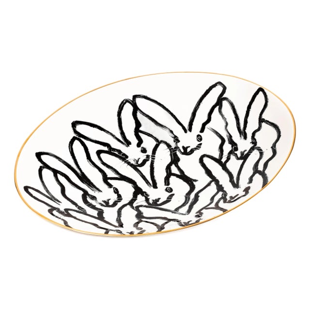 Rabbit Run Serving Platter With Hand-Painted Gold Rim For Sale