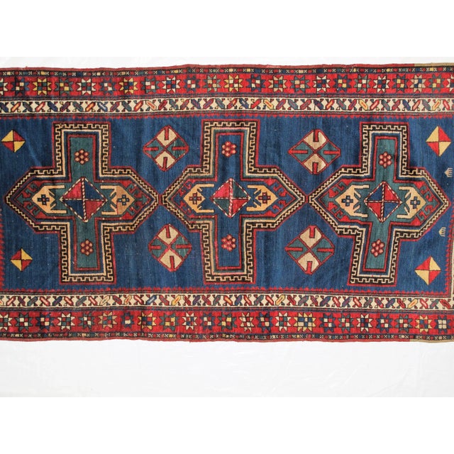 Persian 1900s Persian Blue Eagle Kazak - 3'10" X 7'10" For Sale - Image 3 of 8