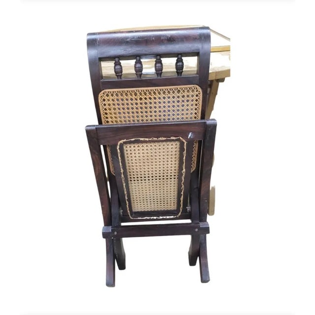 Brown 1920s Pair of Rosewood Cane Seat Folding Slipper Lounge Chairs For Sale - Image 8 of 9