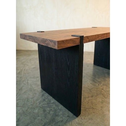 Wood "The Shadowline" Custom Dining Table Set: Walnut & Ebonized Ash Table With 8 Leather Chairs For Sale - Image 7 of 11