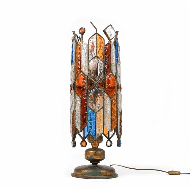 Floor Lamp in Wrought Iron and Hammered Glass from Longobard, 1970s For Sale - Image 6 of 15