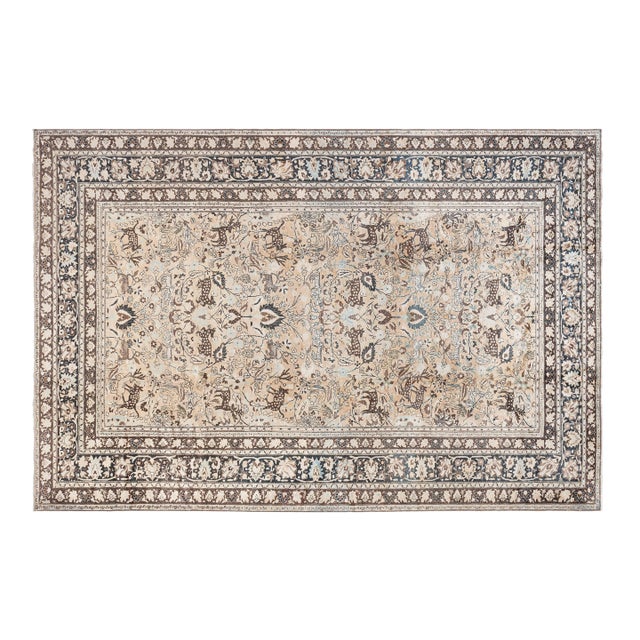 Authentic Persian Meshad Animal, Botanic Design Handmade Wool Rug For Sale