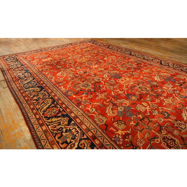 Persian 1890s Antique Warm Red Ground Floral Knotted Wool Persian Sultanabad Carpet Rug For Sale - Image 3 of 8