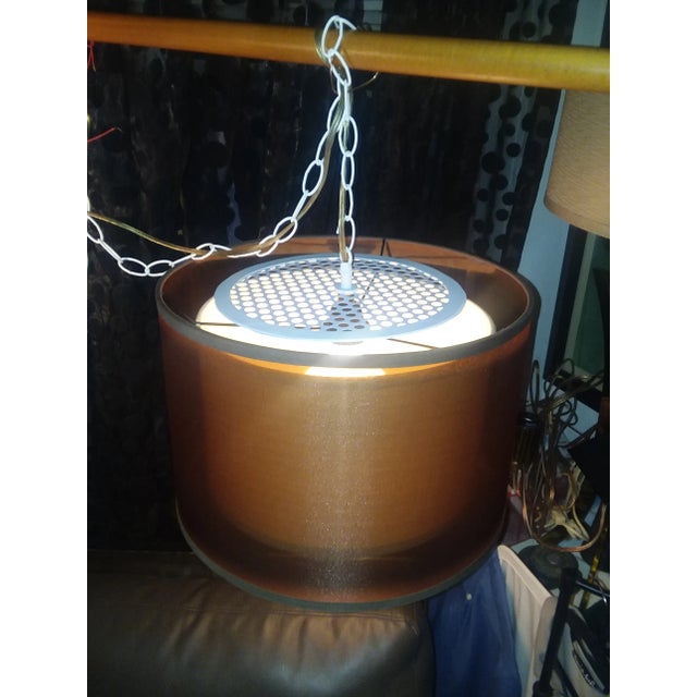 Todays offer is a mid century double shaded drum pendant with difuser and a new cord and chain. this lamp is in exellent...