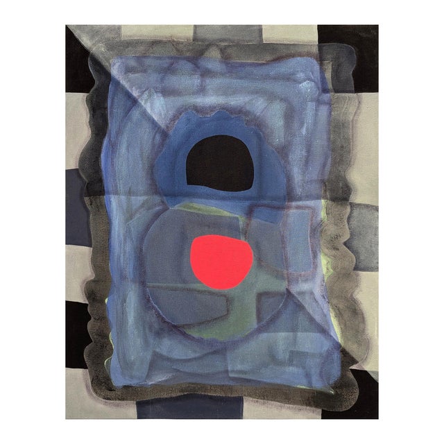 Contemporary geometric colorful abstract painting by Texas-based artist Max Manning. The work features organic and...