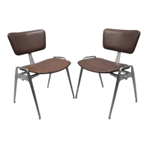 Mid 20th Century Mid Century Modern Cast Aluminum Stacking Side Chairs by Crucible - a Pair