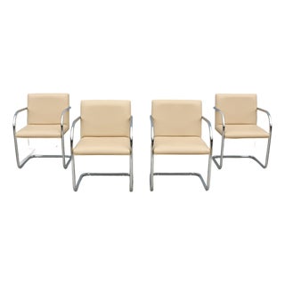 Ludwig Mies Van Der Rohe Brno Tubular Chairs in Beige Leather by Gordon, Set of 4 For Sale