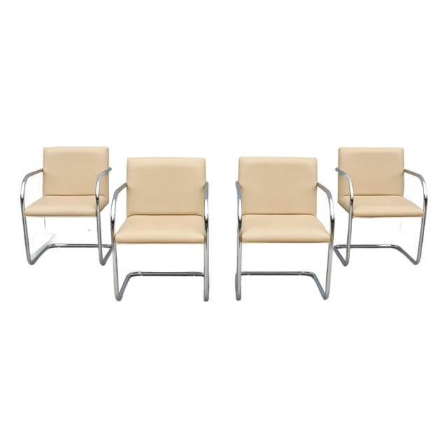 Ludwig Mies Van Der Rohe Brno Tubular Chairs in Beige Leather by Gordon, Set of 4 For Sale