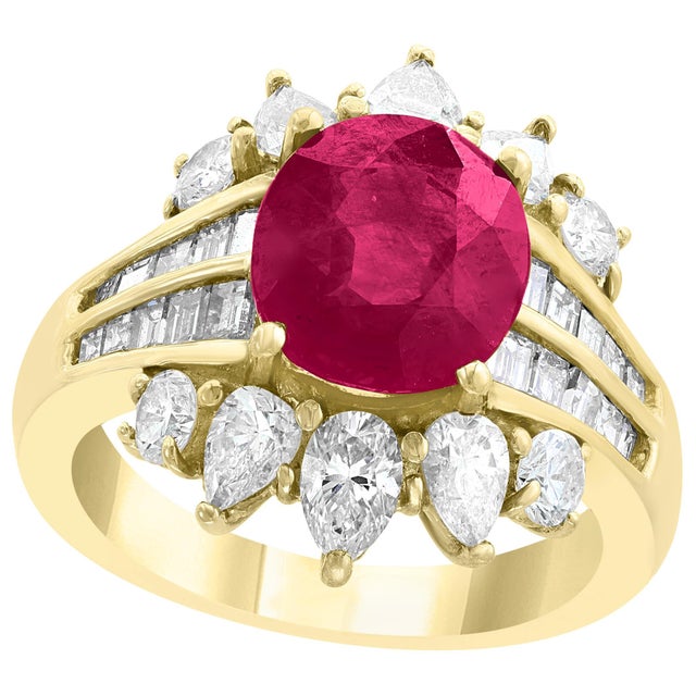 GIA Certified 3.6 Carat Burma Ruby Minor Heat and Diamond 18 Karat Gold Ring For Sale - Image 15 of 18
