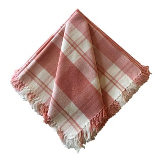 1980s Pink and White Plaid Fringed Napkins - Set of 6 For Sale