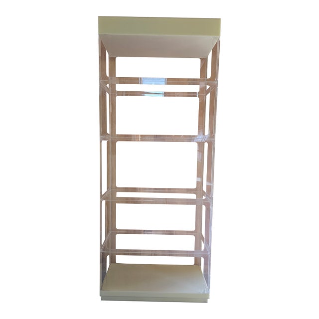 1970s Vintage Mid Century Modern Designer Lucite Tall Etagere For Sale