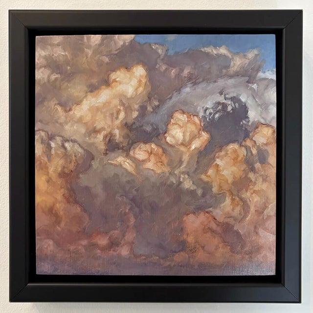 In "Cloud Composition 1," swirling forms of soft, billowy clouds dominate the canvas, their warm hues of orange and cream...