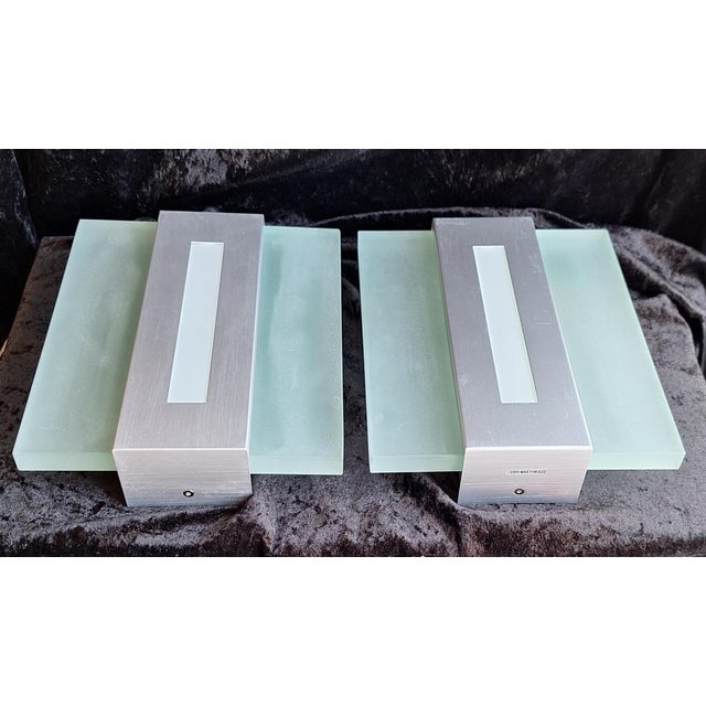 Vintage Wall Lamps with Metal Housing and Frosted Glass Blocks, 2000s, Set of 2 For Sale - Image 6 of 9